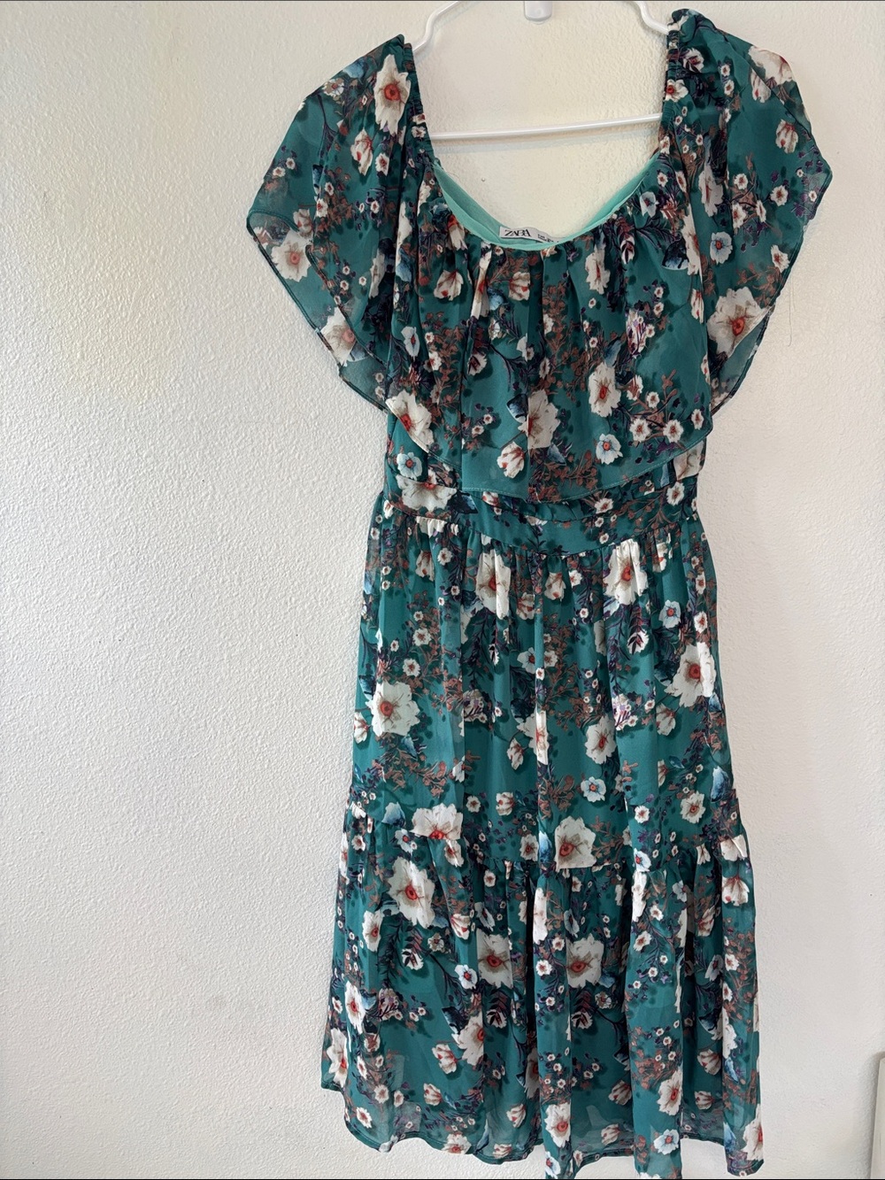 Zara Dark Teal Floral Midi Dress with White Blossoms -402sku